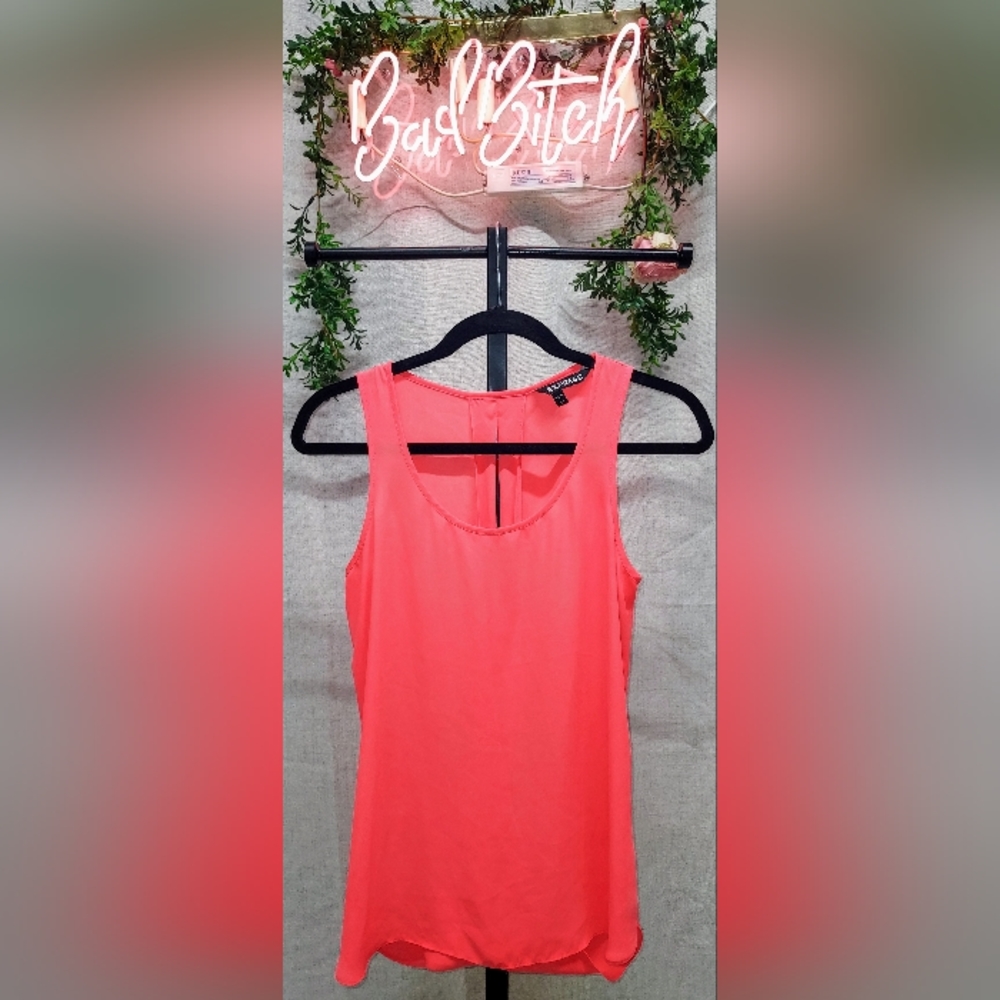 Express neon pink/coral sleeveless open back blouse